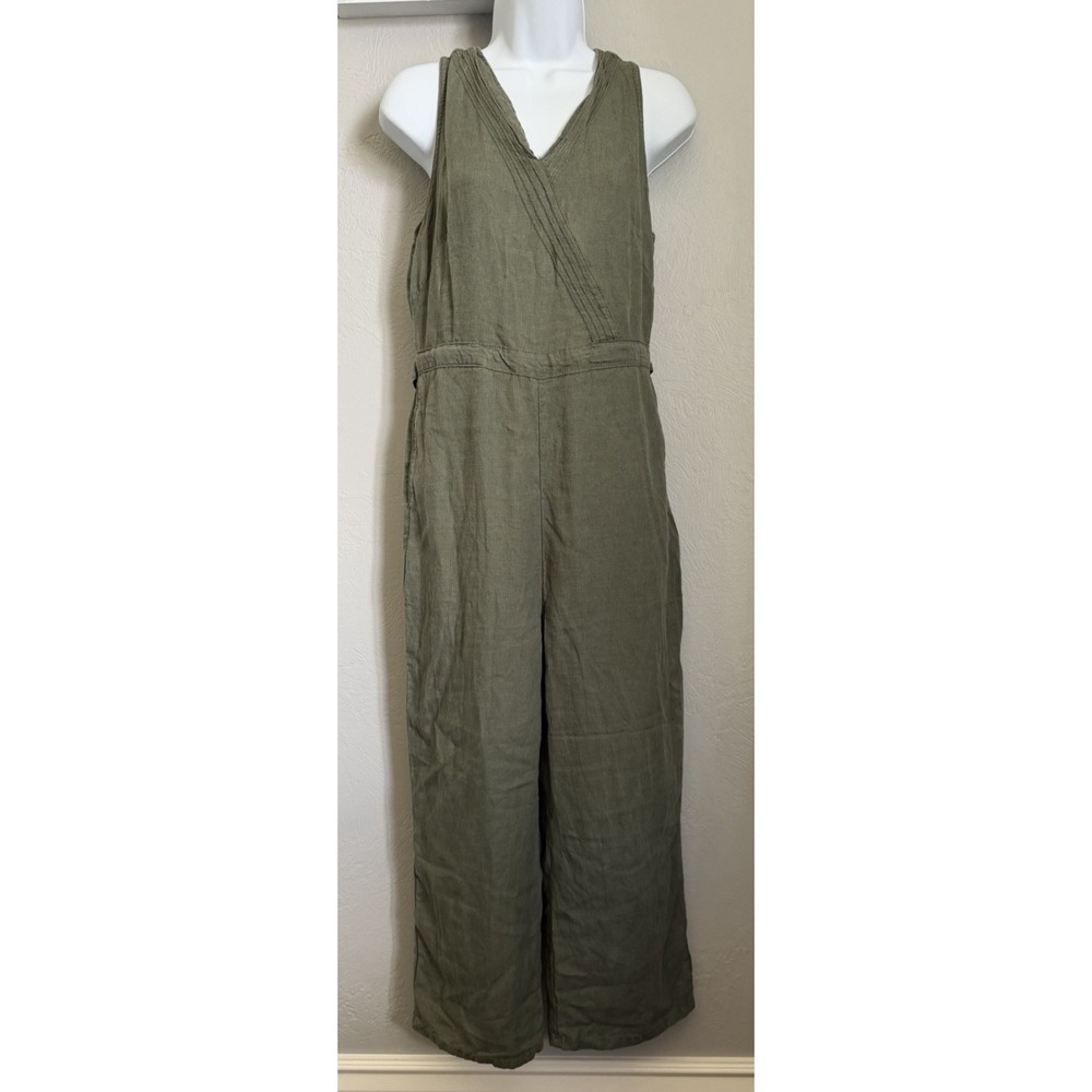 KUHL Jumpsuit Women Small Green Linen Sleeveless Wide leg Tie Waist Romper Boho